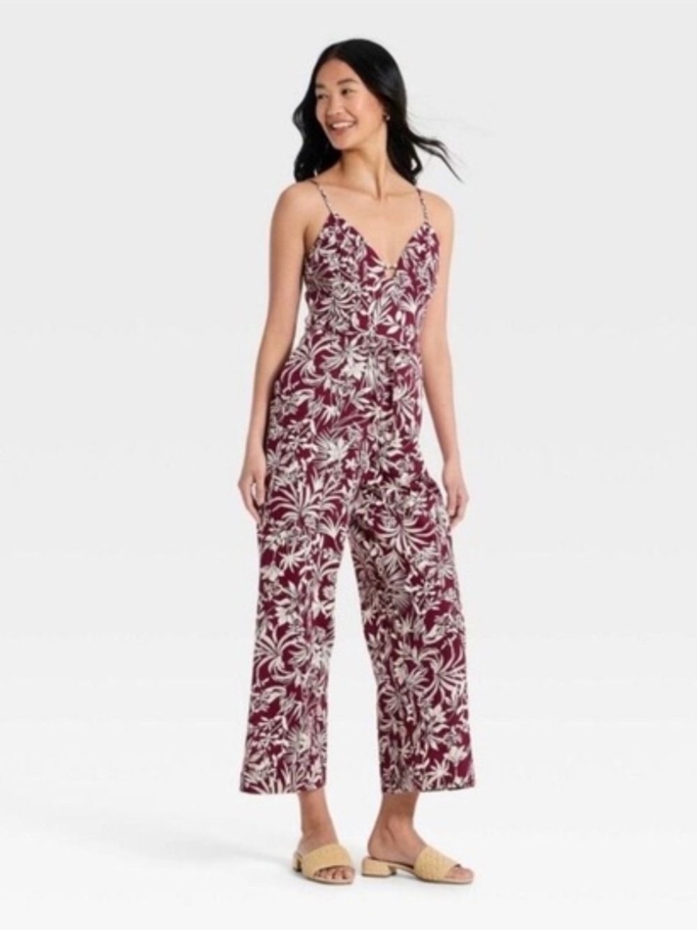 NWT A New Day Burgundy and White Jumpsuit sz M